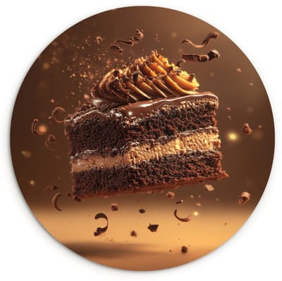 WallCircle® Wandcirkel 120x120 cm - Muurcirkel Taart - Chocolade - Eten - Brownie - Muurdecoratie woonkamer - Wanddecoratie slaapkamer - Kamer decoratie accessoires - Ronde schilderijen XXL