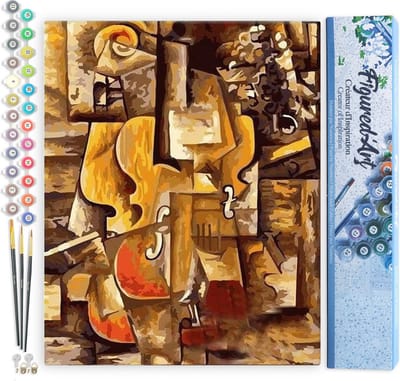 Figured'Art Schilderen op Nummer Volwassenen canvas Picasso viool en druiven - Handwerk acrylverf Kit DIY Compleet - 40x50cm zonder frame