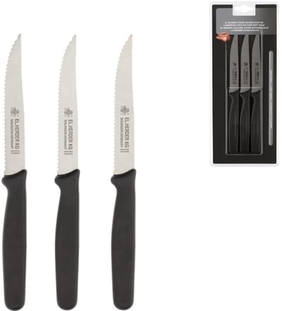 Steakmessen Set van 3 – RVS steak - mes met getand lemmet en kunststof handvat – ideaal voor vlees & diner