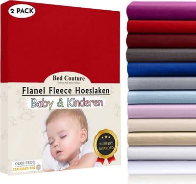 Bed Couture  Flanel Fleece Kinder Hoeslaken - 100% Katoen Extra zacht en Warm - Ledikant - 70x120  Cm - Rood