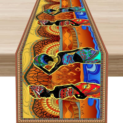 Afrikaanse Vrouwen Linnen Tafel Runner Huisdecoratie Retro Traditioneel Afrika Meisjes Giraf Print Tafel Lopers voor Keuken Feest 150x33cm