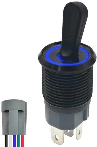 ProRide Metalen Tuimelschakelaar 12-24V OFF-ON met Aansluitkabel - Inbouw - 16mm - LED indicatie Blauw