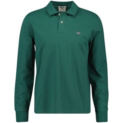 Gant Polo Long Sleeve Piqué Uni Fine Shield Embroidery Woody Green / male