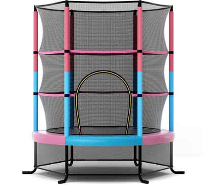 COSTWAY Ø165 cm Kindertrampoline met Veiligheidsnet Veersteunen en Stalen Frame voor Binnen en Buiten Gebruik Roze