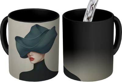 Magische Mok - Foto op Warmte Mokken - Koffiemok - Vrouw - Groen - Hoed - Magic Mok - Beker - 350 ML - Theemok