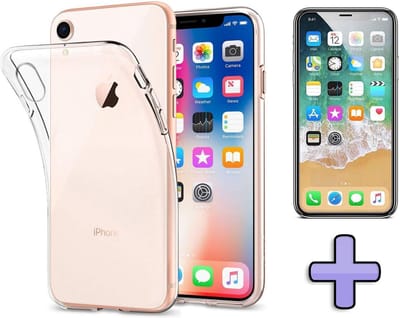 HB Hoesje Geschikt voor Apple iPhone XR - Siliconen Back Cover / Glazen Screenprotector - Transparant