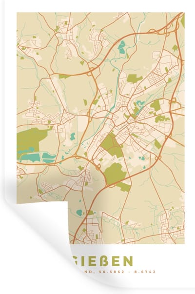 Muurstickers - Sticker Folie - Gießen - Plattegrond - Kaart - Vintage - Stadskaart - 20x30 cm - Plakfolie - Muurstickers Kinderkamer - Zelfklevend Behang - Zelfklevend behangpapier - Stickerfolie