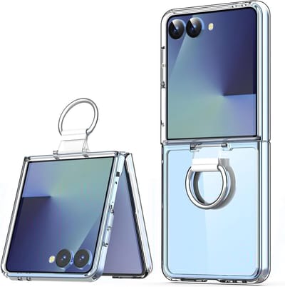 Ntech Hoesje geschikt voor Samsung Galaxy Z Flip 7 doorzichtig met Ring houder - Luxe Backcover - Transparant