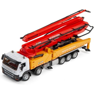 1:50 Diecast Cementpomp Vrachtwagen Model Metaal Beton Transportpomp Vrachtwagen Cement Transport Technisch Voertuig Auto Model Kindercadeau