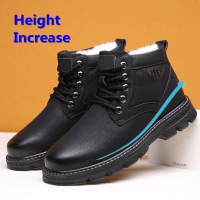Plat / 5cm Hoogteverhoging Heren Winterschoenen Thermisch Bont Heren Sneeuwlaarzen Retro Tooling Laarzen Casual Vintage Heren Enkellaars 44 black