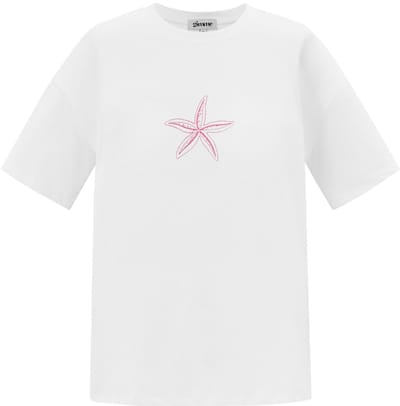 Comfortabel Katoen Vrouwen T-shirt met Sterrenvisborduursel - Maat L