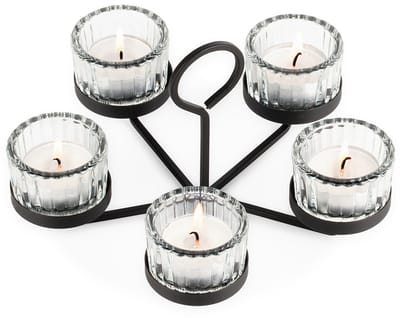 Kaarsenhouder voor 5 tealights, metaal en glas, 21 x 21 x 12 cm