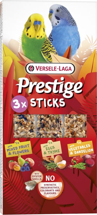 Versele-Laga Prestige Sticks Kleine Parkieten Triple Variety Pack - Vogelsnack - Honing Fruit Bosvruchten 90 g 3 Smaken