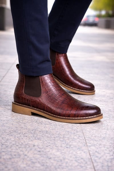 Leren schoenen- Heren Laarzen- Chelsea boots- Heren schoenen- Exclusief Stoere Mannen laarzen- Enkellaarsje 502- Leather- Bruin- Maat 41