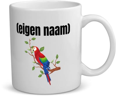 Akyol - papegaai op een tak met eigen naam koffiemok - theemok - Papegaai - papegaai liefhebbers - iemand die houdt van papegaaien - verjaardag - cadeau - kado - 350 ML inhoud