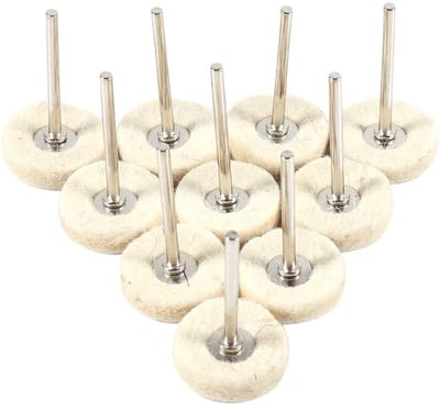 Dailygoods - Polijsten wielen - Wol vilt - 10 stuks - 25mm - Voor boormachine en slijpmachine - Geschikt voor diverse materialen - Handvat inbegrepen