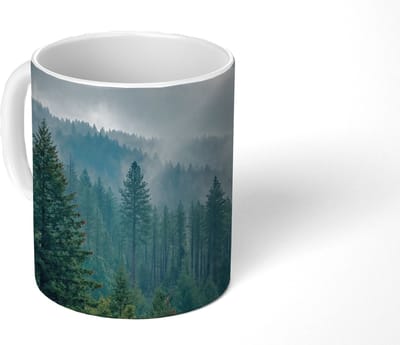 Mok - Koffiemok - Naaldwoud - Bergen - Mist - Mokken - 350 ML - Beker - Koffiemokken - Theemok