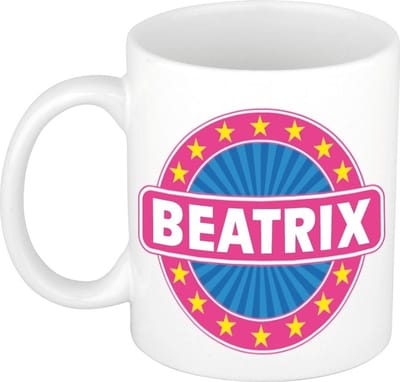Bellatio Decorations - Beatrix voornaam - koffiemok - beker - wit/roze - 300 ml - Cadeau - Dames - Collega - Moederdag - Verjaardag