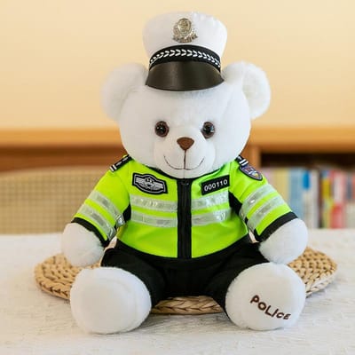 Politiebeerpop schattige brandweerofficier reflecterend wielrenpak pluche speelgoed cadeau verkeerspolitie beerpop 25cm