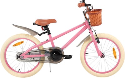 Meisjesfiets – Voor kinderen – Met zijwieltjes, handrem, coasterrem en mandje – Roze, 46 cm