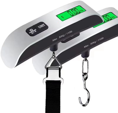 Rumi Draagbare Digitale Bagageweegschaal - 50kg met LCD - Achtergrondverlichting en Bandhaak - Geschikt voor Koffers Reizen en Pakketten - Werkt op Batterij