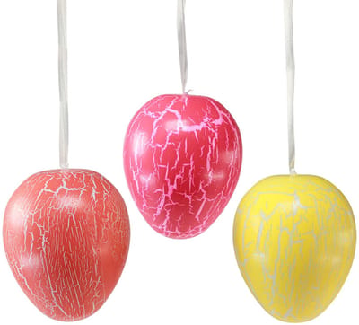 Decoratieve hanger paaseieren geel/roze/rood craquelé H11,5cm 3 st, 3