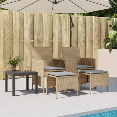 vidaXL - Tuinbank - 2-zits - met - tafel - en - voetenbanken - poly - rattan - beige