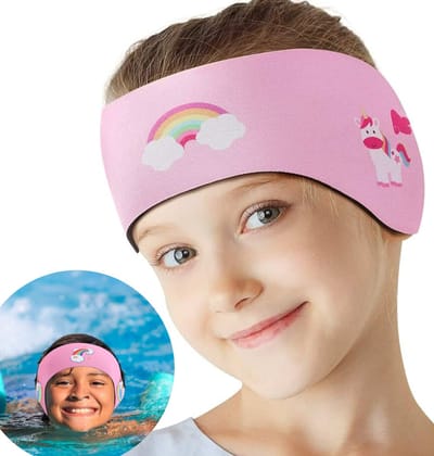 Hoofdband Zwemmen Kind - Zwemhoofdband Kinderen - Gehoorbescherming Kind - Badmuts Kind - Hoofdband Zwemmen - Roze - LOUZIR