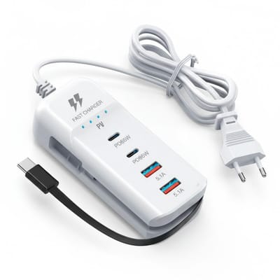 PureVolt 5 in 1 USB Desktop Oplaadstation - USB-C Multi-Poort Oplaadblok met PD 66W - Snellader voor Android & Mobiele Telefoons