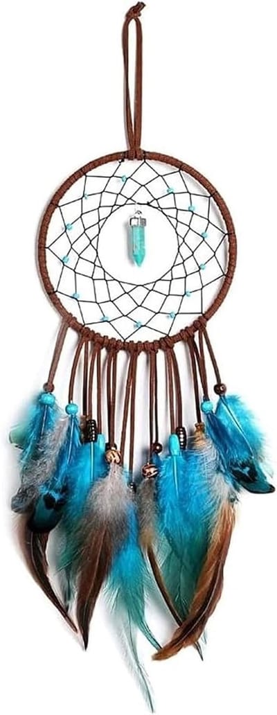 Dromenvanger - Decoratie - Nachtkastjes - veer Dromenvanger voor Slaapkamer - Handgemaakt (Blauw)