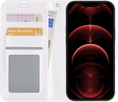 Hoes - Met Pasjeshouder - Geschikt voor Apple iPhone 13 Mini - Luxe Bookcase Portemonee - Flip Case - Kunstleer Book Case - Flipcase - Book Cover - Walletcase - PortemonneeHoes - Wit