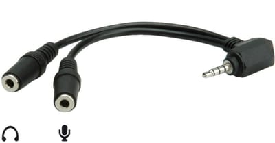 3,5mm 4-polig > 2x 3,5mm headset adapter (CTIA/AHJ) / haaks - 0,15 meter