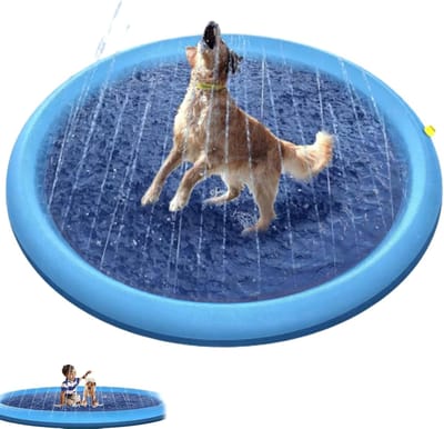 1 Opblaasbare watermat voor huisdieren - 170×170 cm - Geschikt voor honden en kinderen - Waterspuitende, antislip zwembadmat - Opvouwbaar - Zomers waterspeelgoed voor in de tuin - Blauw