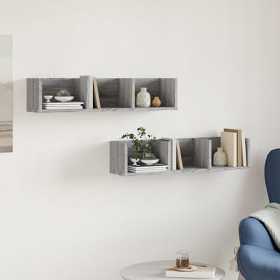 vidaXL - Wandkasten - 2 - st - 75x18x16,5 - cm - bewerkt - hout - grijs - sonoma - eiken