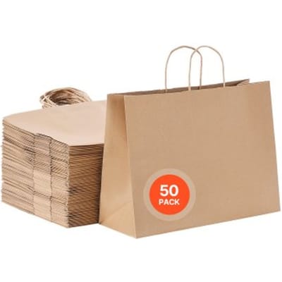 VEVOR Kraft papieren tassen, 50 stuks, cadeautassen met handvatten, 406x152x308 mm, grote boodschappentassen, papieren draagtassen, kraft tassen voor verjaardagen, bruiloften, winkelen, cadeaus, bruin
