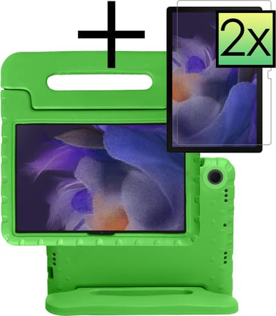 Hoes - Geschikt voor Samsung Galaxy Tab A8 - Met 2x Screenprotector - Kinderhoes Shockproof Bumper - Kidsproof Case - Tablet Hoesje - Kinder Cover - Groen