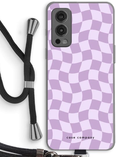 Case Company® - Hoesje met koord geschikt voor OnePlus Nord 2 5G hoesje met Koord - Grid Paars - Telefoonhoesje met Zwart Koord - Bescherming aan alle Kanten en Over de Schermrand