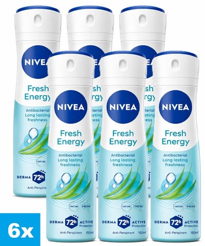 NIVEA Fresh Energy Deodorant Spray – 6 x 150 ml – 6 Stuks – 72u Bescherming – Antibacterieel