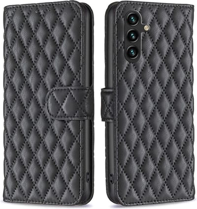 BINFEN Hoesje - Geschikt voor Samsung Galaxy A55 Hoesje - BINFEN Rhombus Book Case - Zwart
