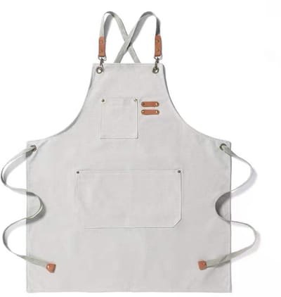 Canvasschorten Voor Mannen En Vrouwen - Unisex Schort Met 3 Zakken - Verstelbare Katoenen Werkschort - Chef-kok Schort Voor Keuken Grill En Koffiehuis - Ideaal Voor Barbecue Ambachtelijke Tuin En Barkeeper - Duurzaam En Gekruist Design-Gebroken wit
