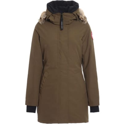 Canada Goose Série Victoria Étiquette Rouge Duvet de Canard Blanc Chaud Capuche Réglable Coupe Ajustée Longueur Moyenne Résistante au Froid Manches Longues Parka 3037L-49 XS brown