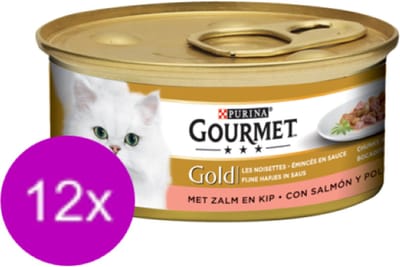 12x Gourmet Gold - Fijne Hapjes Zalm & Kip - Kattenvoer - 85g