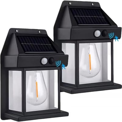 Set van 2 Vintage Solar Wandlampen – PIR Bewegingssensor – IP42 Waterdicht – Buitenlamp