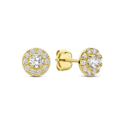 9NBG-0973 - New Bling - Oorbel met witte zirkonia - 14kt geelgoud - 5.6 x 5.6 mm