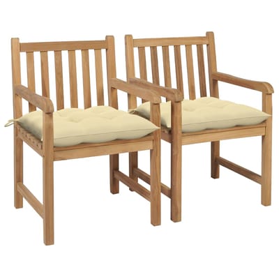 vidaXL - Tuinstoelen - 2 - st - met - crèmewitte - kussens - massief - teakhout