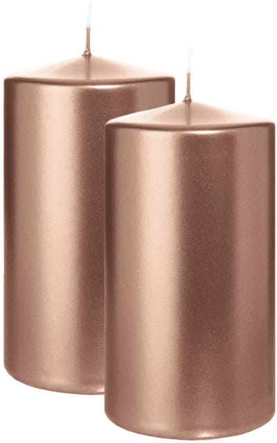 Wiedemann Cilinderkaars/stompkaars - 2x - metallic roségoud - 13 x 7 cm - 52 branduren - zuilkaarsen