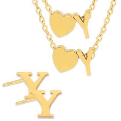 Initiaal Ketting & Armband & Oorbellen set met Letter Y Goudkleurig - Stainless Steel - Met letter & Hartje! - 3x Sieraden Cadeau - Pax Amare