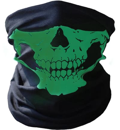 KIMU® Sjaal Skull Colsjaal Groen Zwart - Col Masker Doodskop Skelet Motor Ski Sjaaltje - Skisjaal Eng Horror Ufo Alien Monster Festival