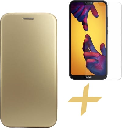 Hoesje geschikt voor Huawei P20 Lite - Kunstlederen Wallet Book Case Cover Portemonnee Goud + Screenprotector Gehard Glas - van iCall