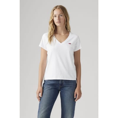 Levi's Perfect Slub V-neck Tee White Maat: S | Tops Outlet | Dames | Wit